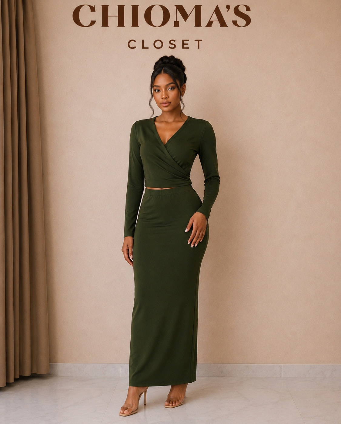 Green Wrap Top Two-Piece