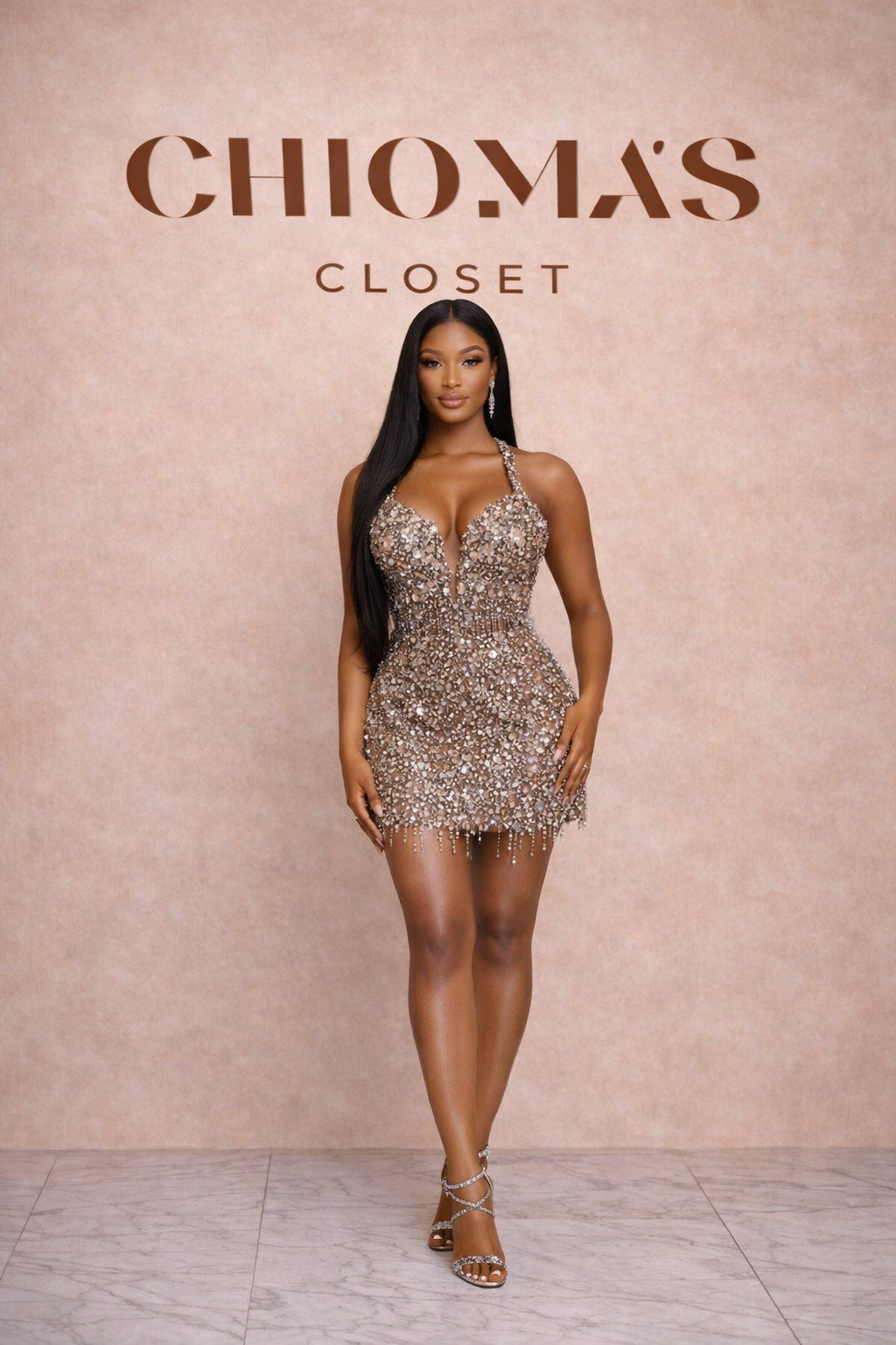 Halter neck Beaded Champagne Sparkle Dress
