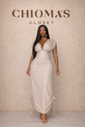 Nude Maxi Dress with Low V-neck
