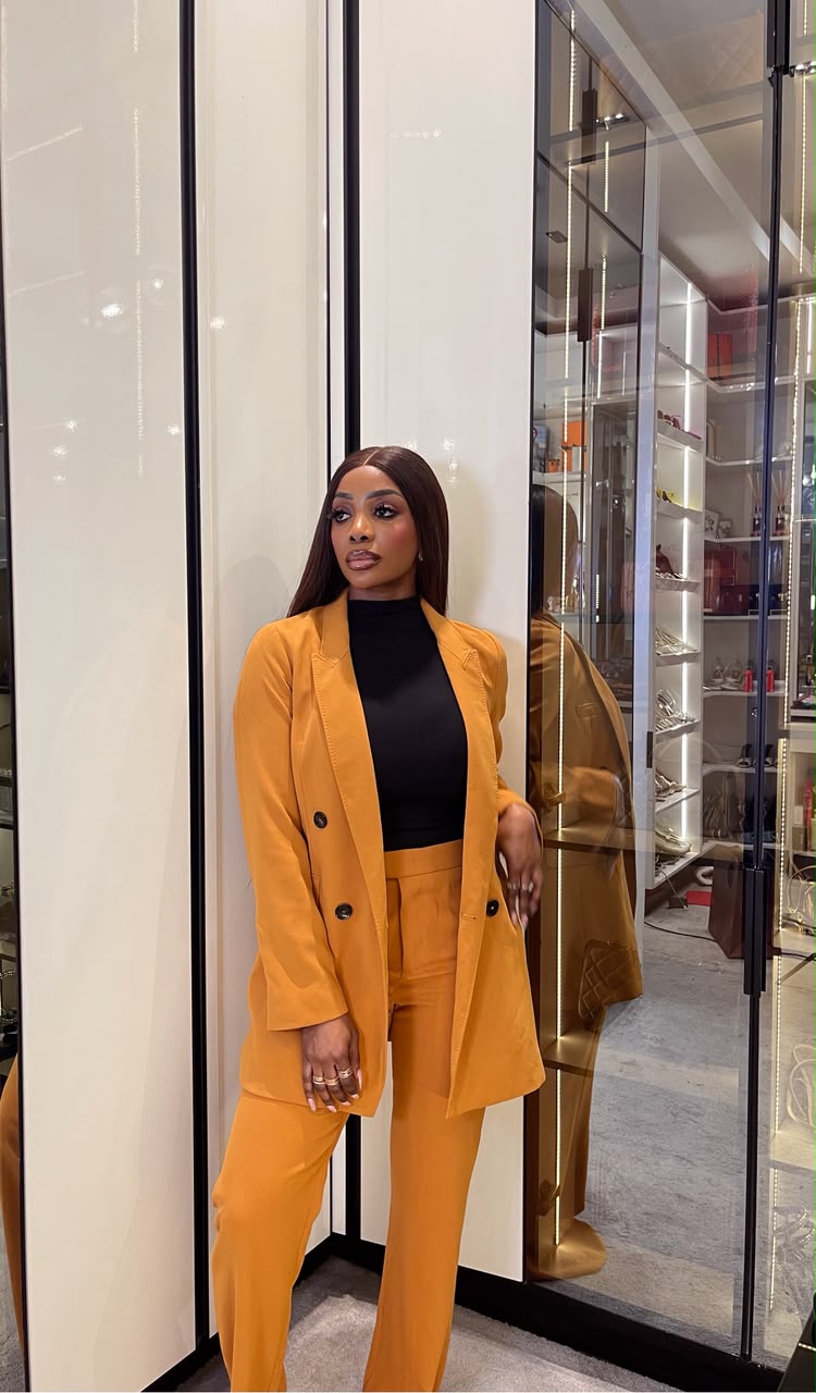 Mustard Set Blazer and Trouser with Black Buttons