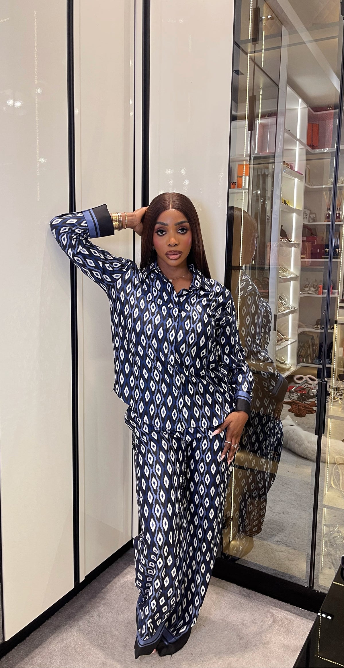 Navy Geometric Print Shirt & Pant Set