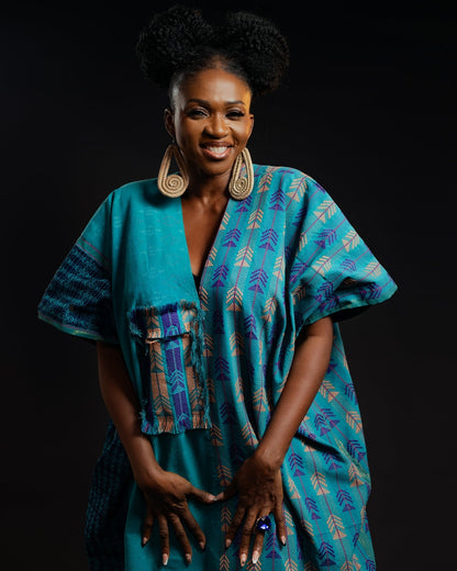 Akwete kaftan Teal