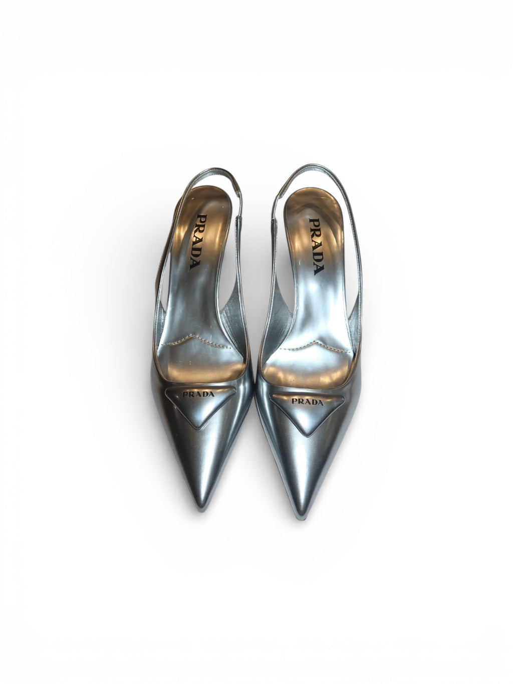 Prada- Triangle-Lo go Metallic Leather Slingback Pumps