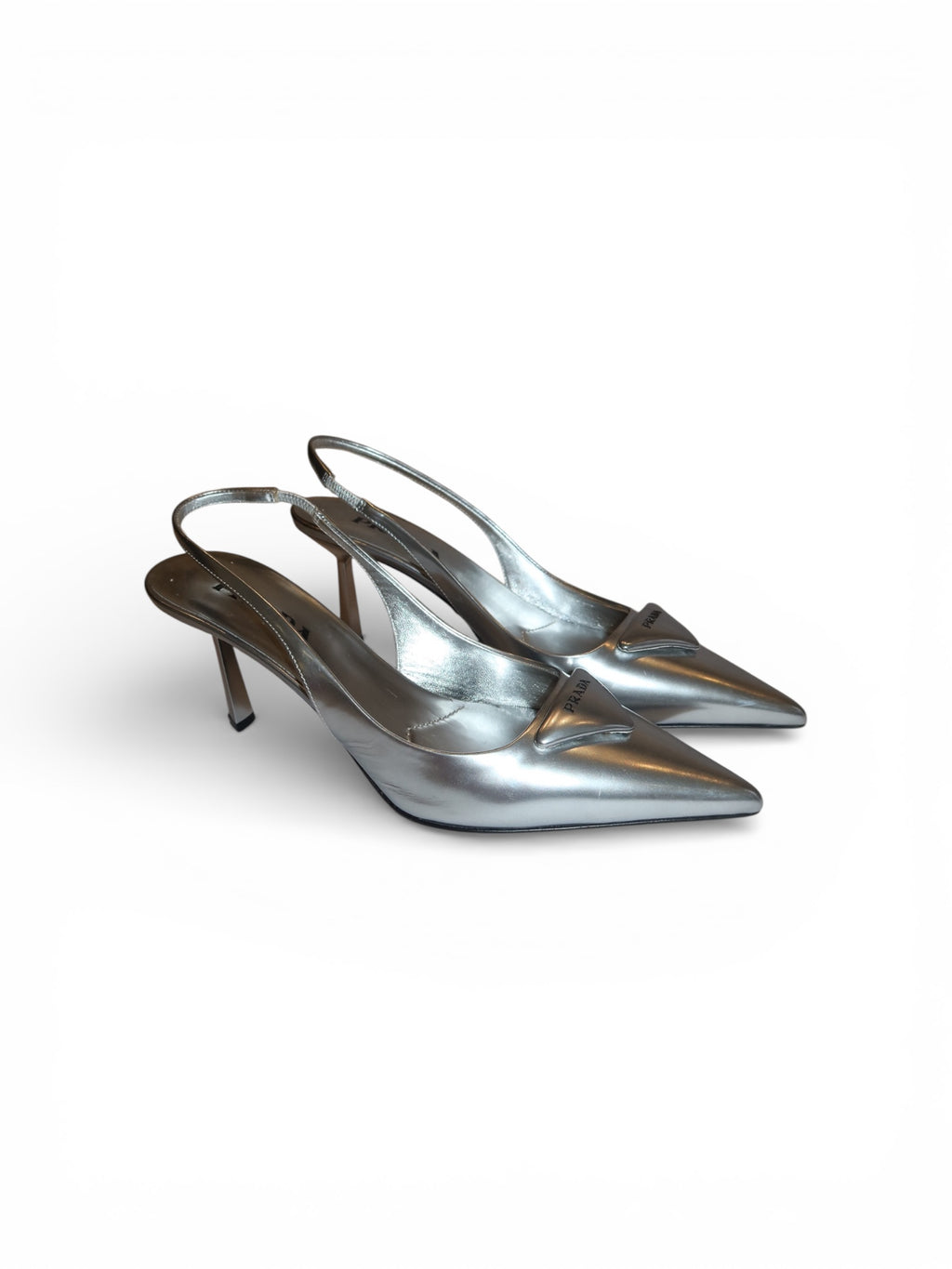 Prada- Triangle-Lo go Metallic Leather Slingback Pumps