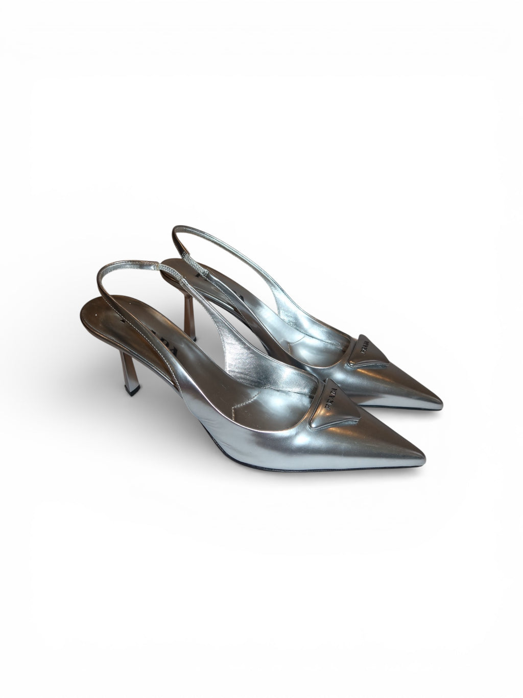 Prada- Triangle-Lo go Metallic Leather Slingback Pumps