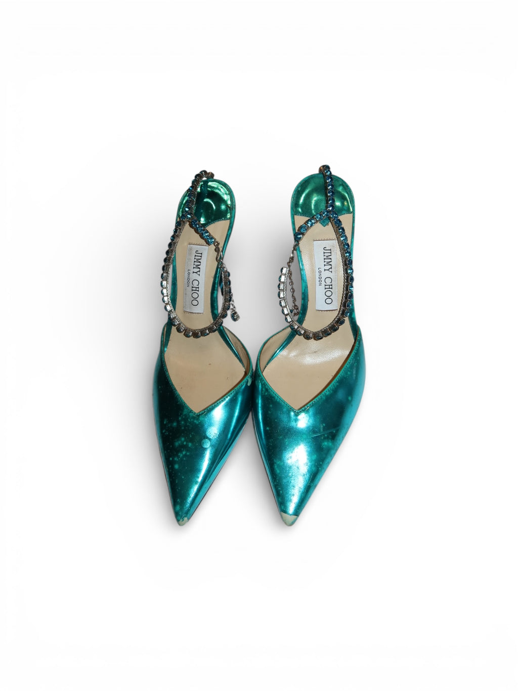 Jimmy Choo- Saeda 100 Metallic Leather Pumps with Crystal Anklet