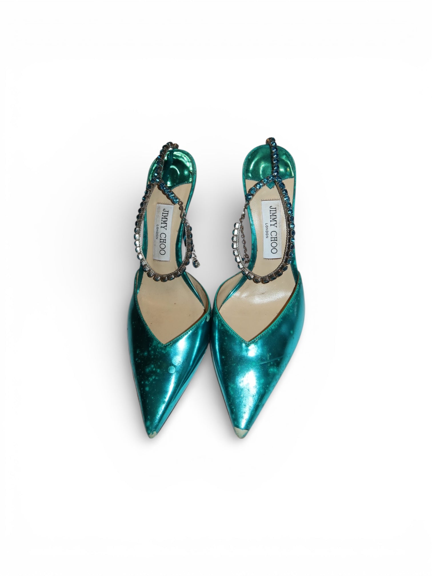 Jimmy Choo- Saeda 100 Metallic Leather Pumps with Crystal Anklet