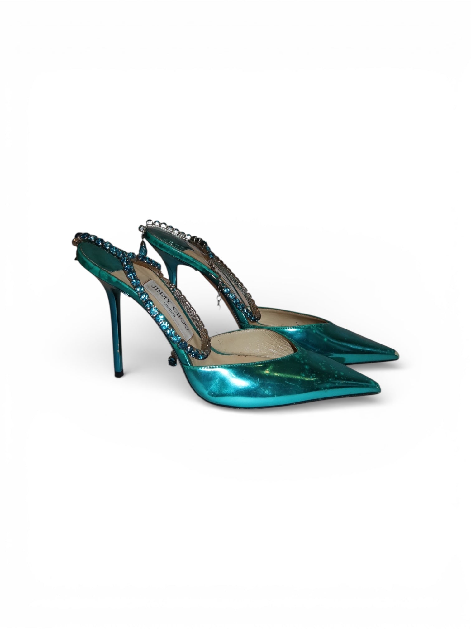 Jimmy Choo- Saeda 100 Metallic Leather Pumps with Crystal Anklet