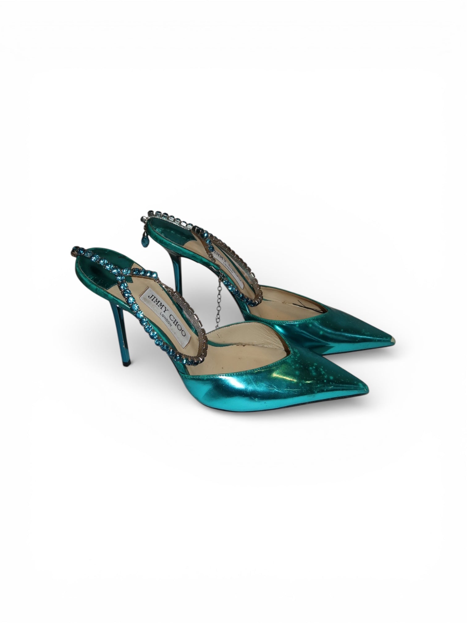 Jimmy Choo- Saeda 100 Metallic Leather Pumps with Crystal Anklet