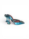 Aquazurra Gatsby Sling 105 Satin Pumps (Crystal Brooch/Teal)