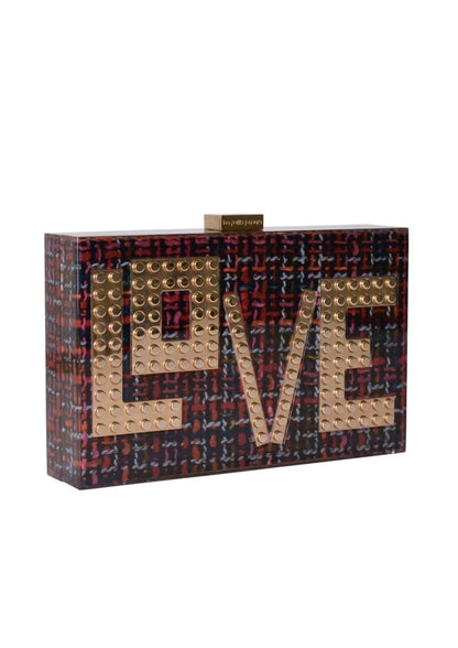 LES PETITS JOUEURS Andy Tweed Love Clutch Bag, Pink