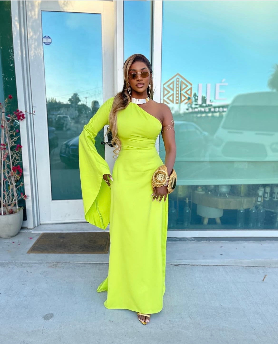 Lemon Maxi Dress With One Arm