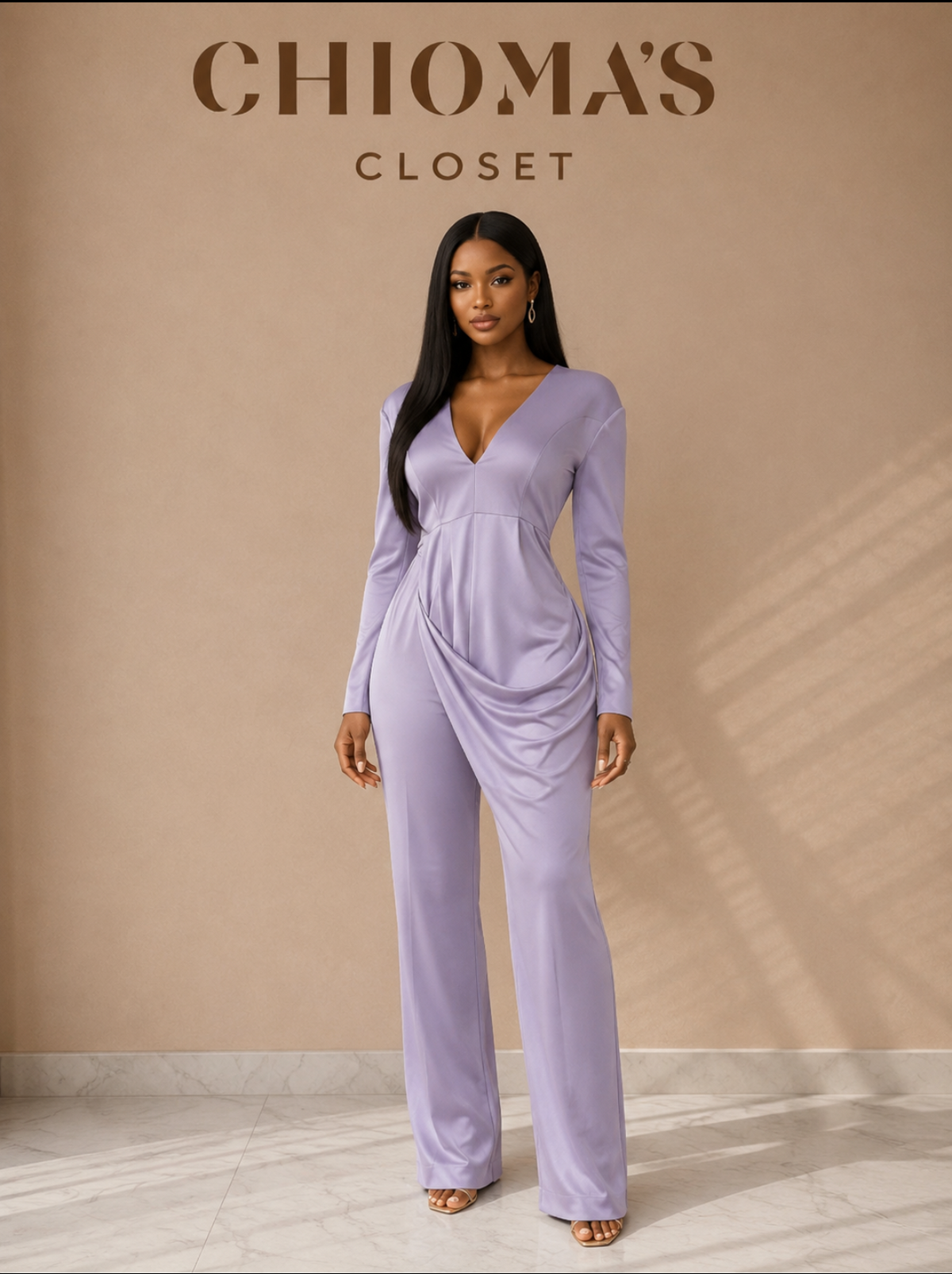 Lilac Low V-neck Jumpsuit with Side Drape