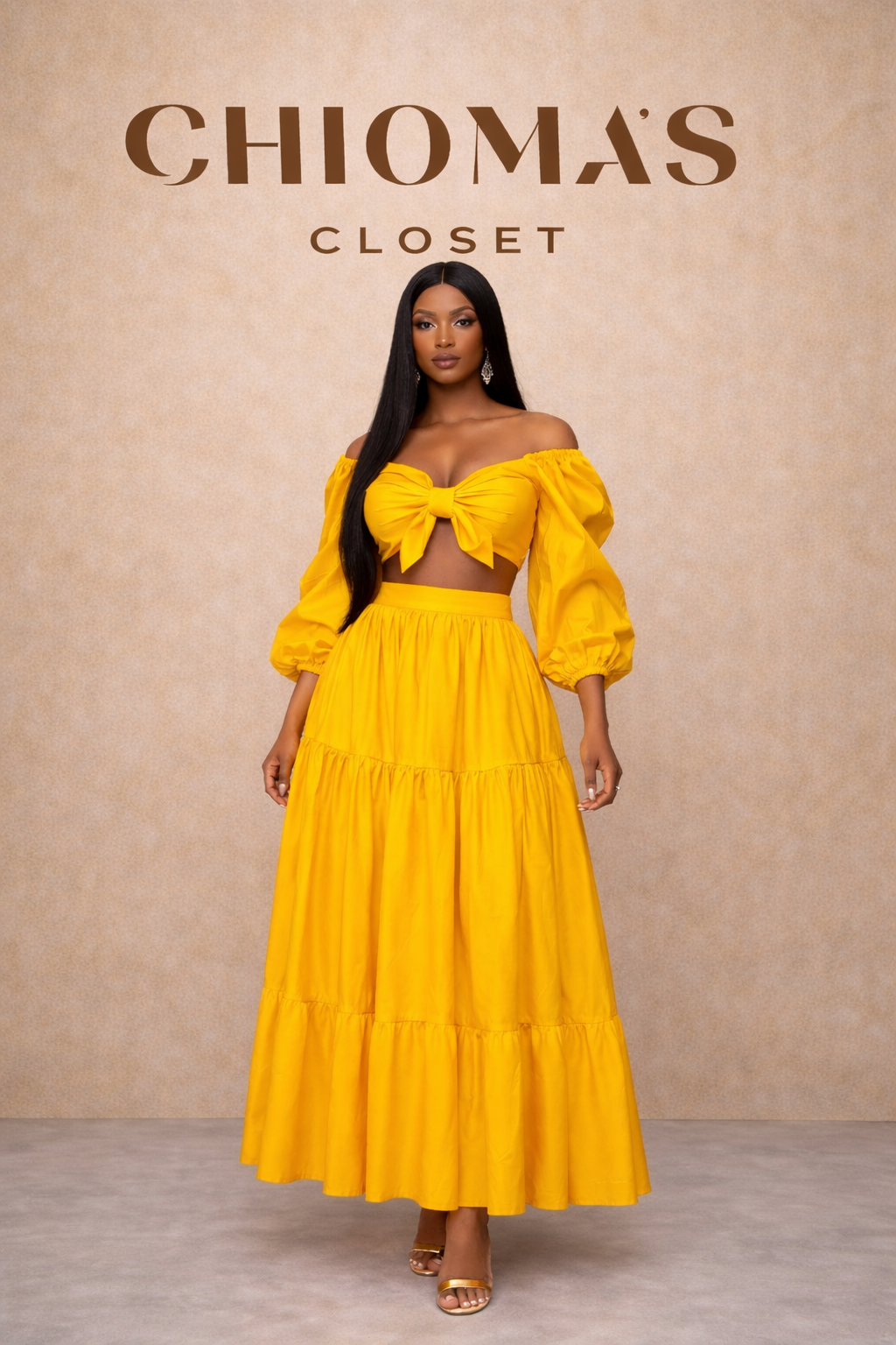 Yellow Maxi Skirt with Crop Top Set