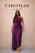 Purple One-shoulder Pleated Maxi Dress