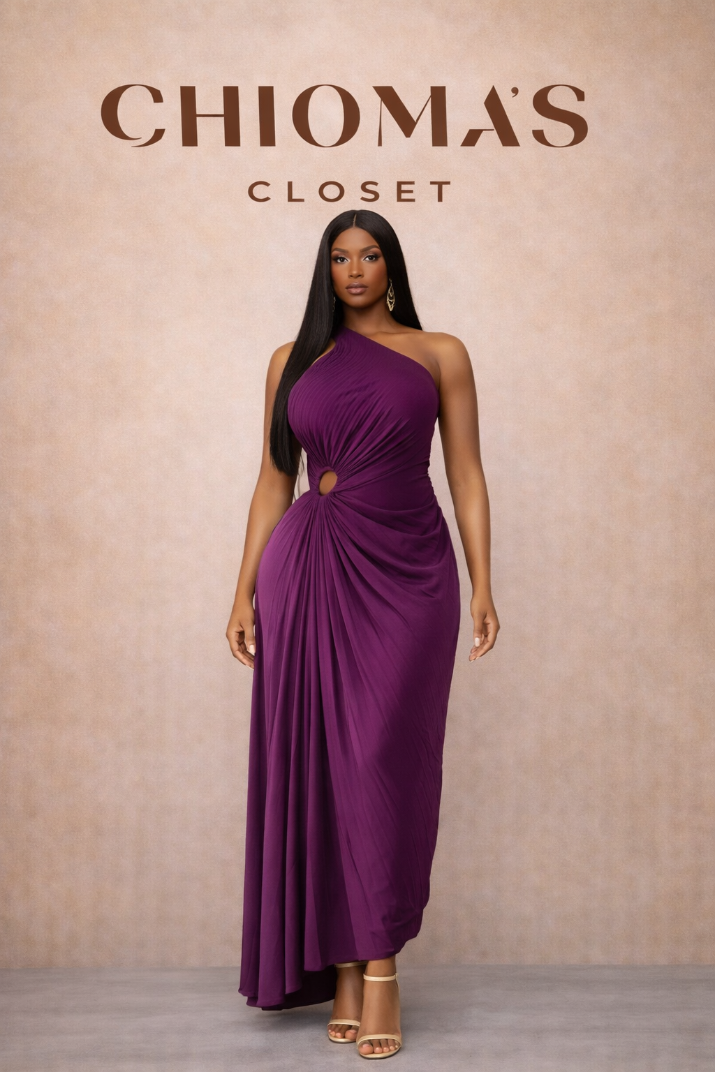 Purple One-shoulder Pleated Maxi Dress