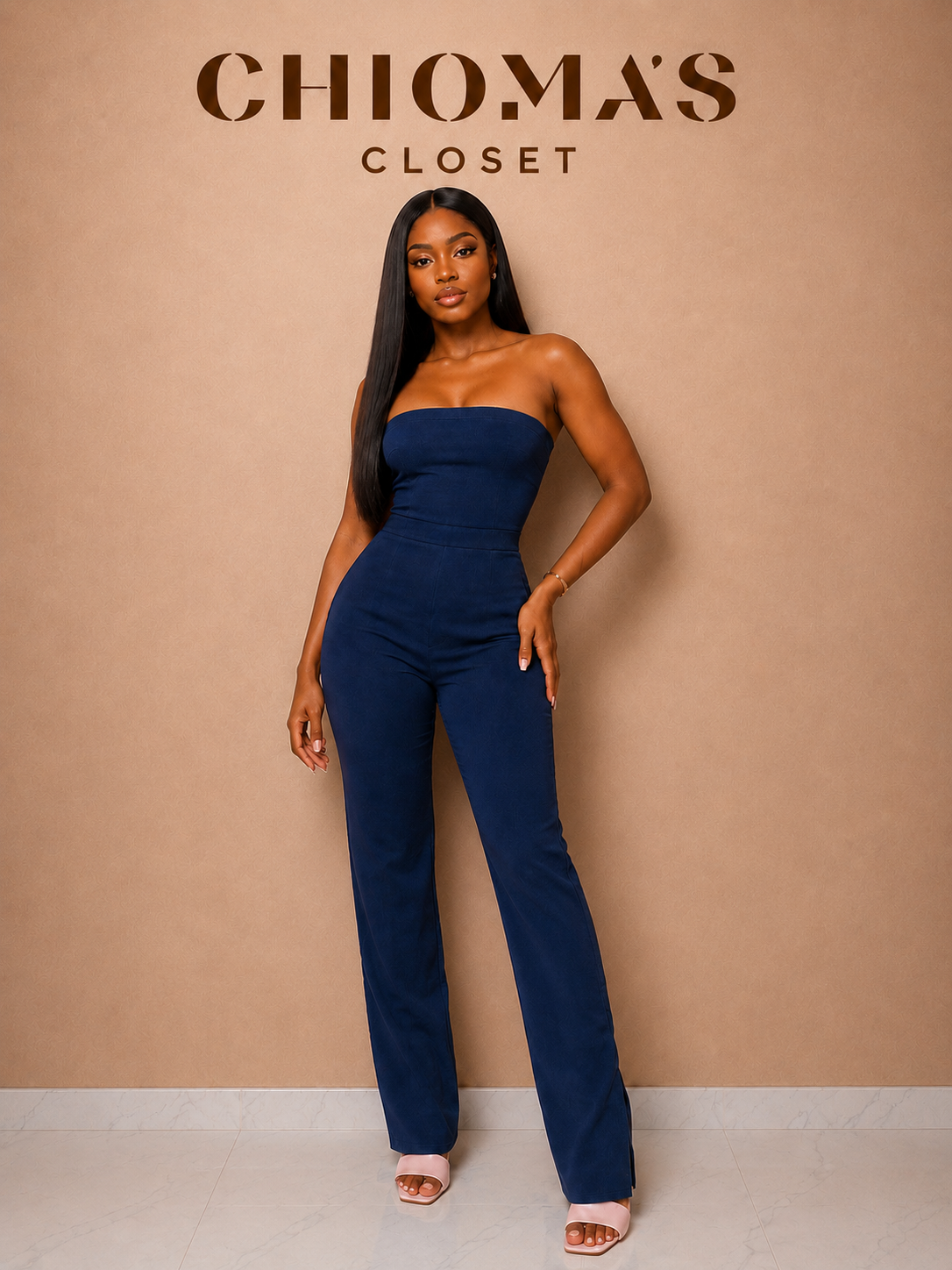 Navy Strapless Tailored Jumpsuit