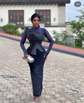 Navy Blue Diamante Skirt and Lace Blouse