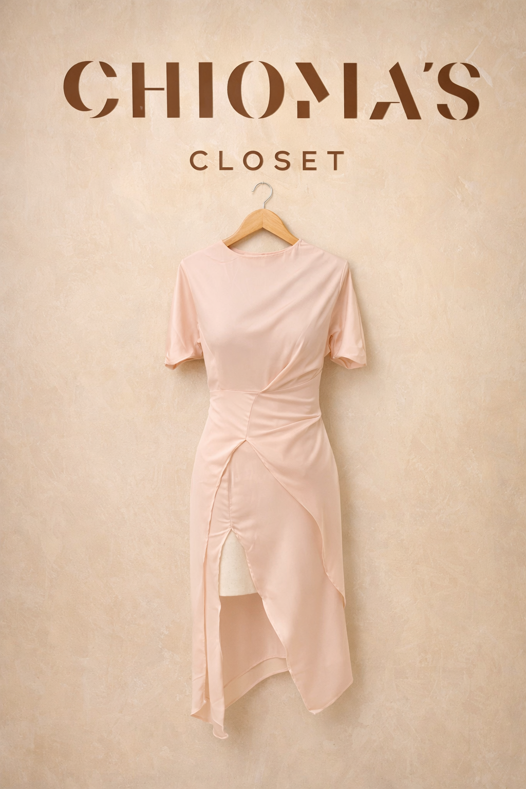 Nude Satin Midi Dress