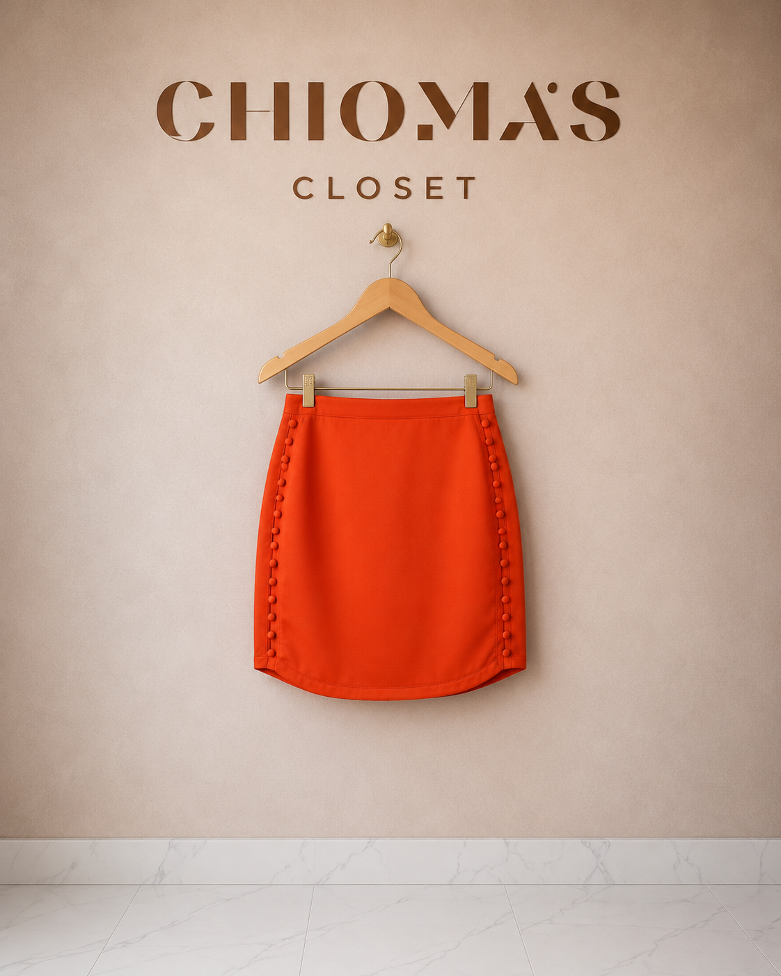 Orange Button-Detail A-Line Mini Skirt
