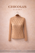 Peach Net Top With Hexagon Shaped Designs