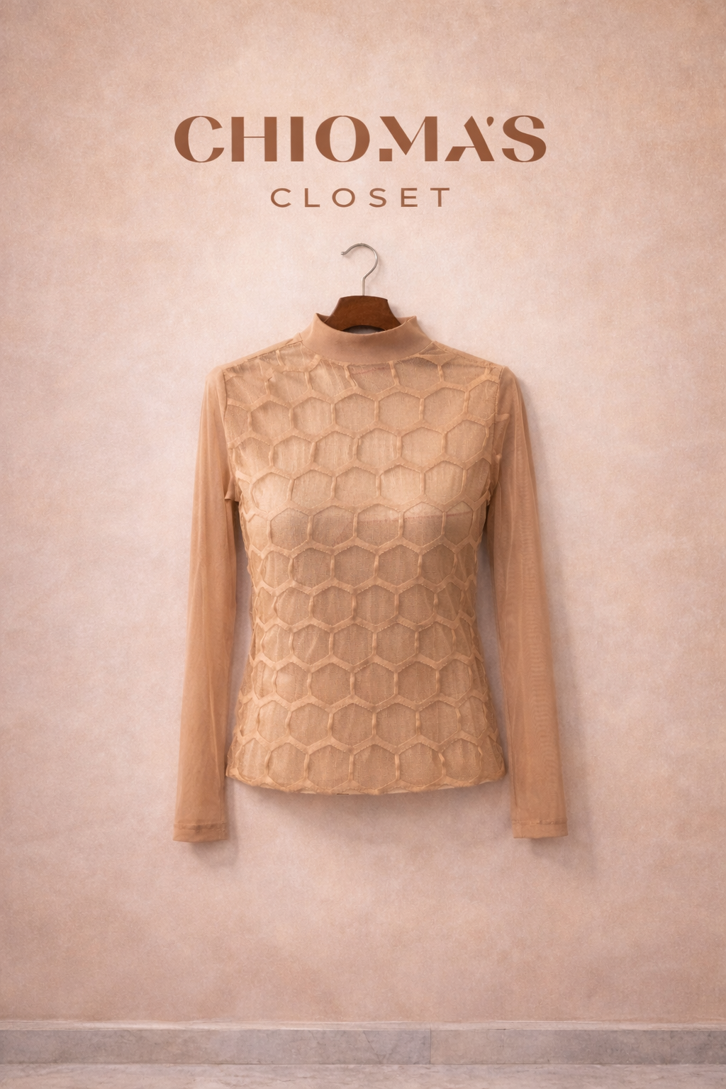 Peach Net Top With Hexagon Shaped Designs