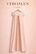 Peach and White Stripped Kimono with Lace Detaling