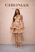 Floral Organza Layered Skirt and Crop Top