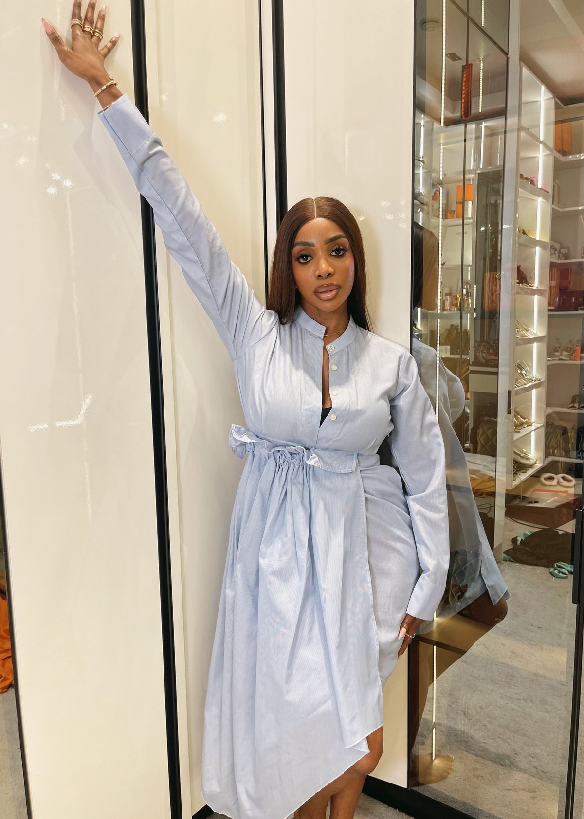 Powder Blue Asymmetric Shirt Dress
