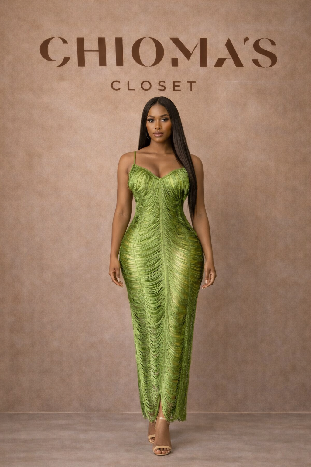 slim fit dress slacks Olive Fringe Dress – Chiomas Closet