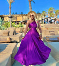 Purple One-shoulder Pleated Maxi Dress