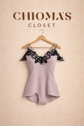 Tiny Strap Bodysuit with Black Lace Overlay
