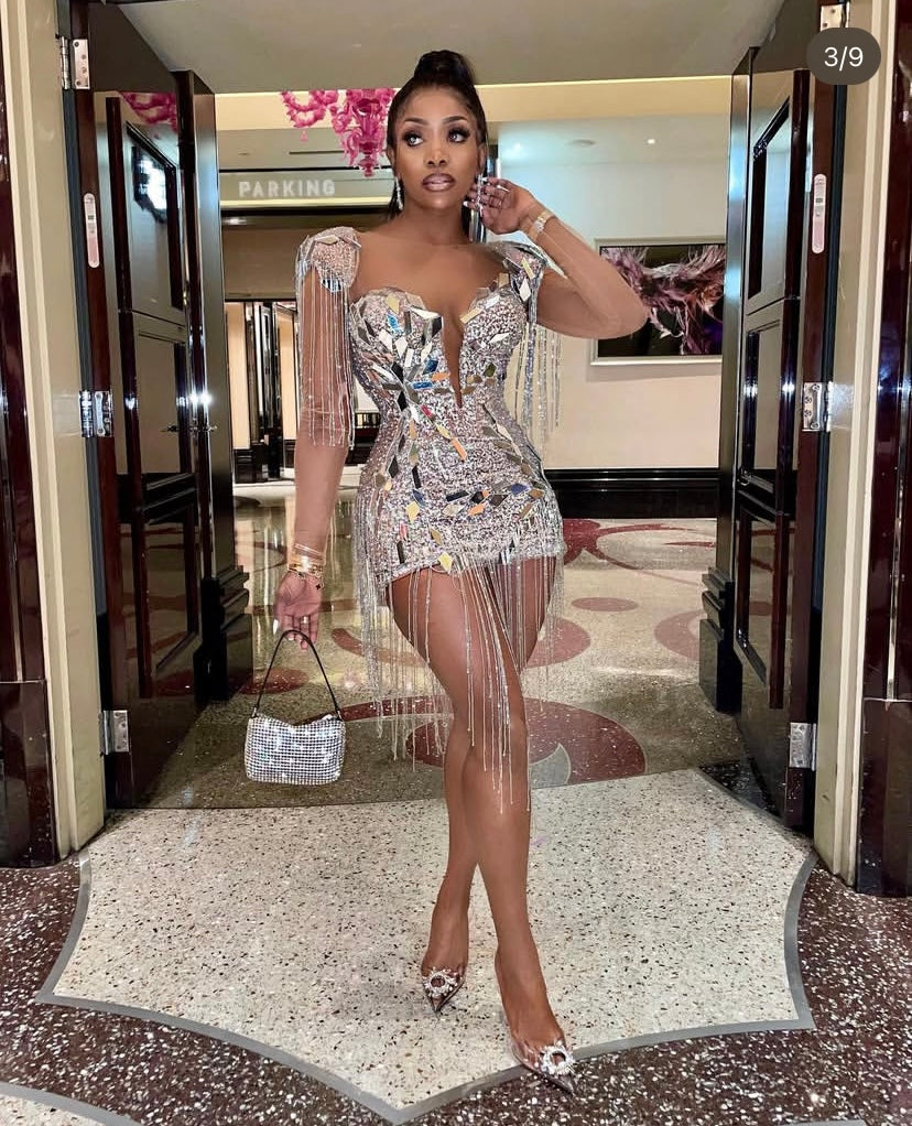 Silver Diamante Tassled  Mini Dress