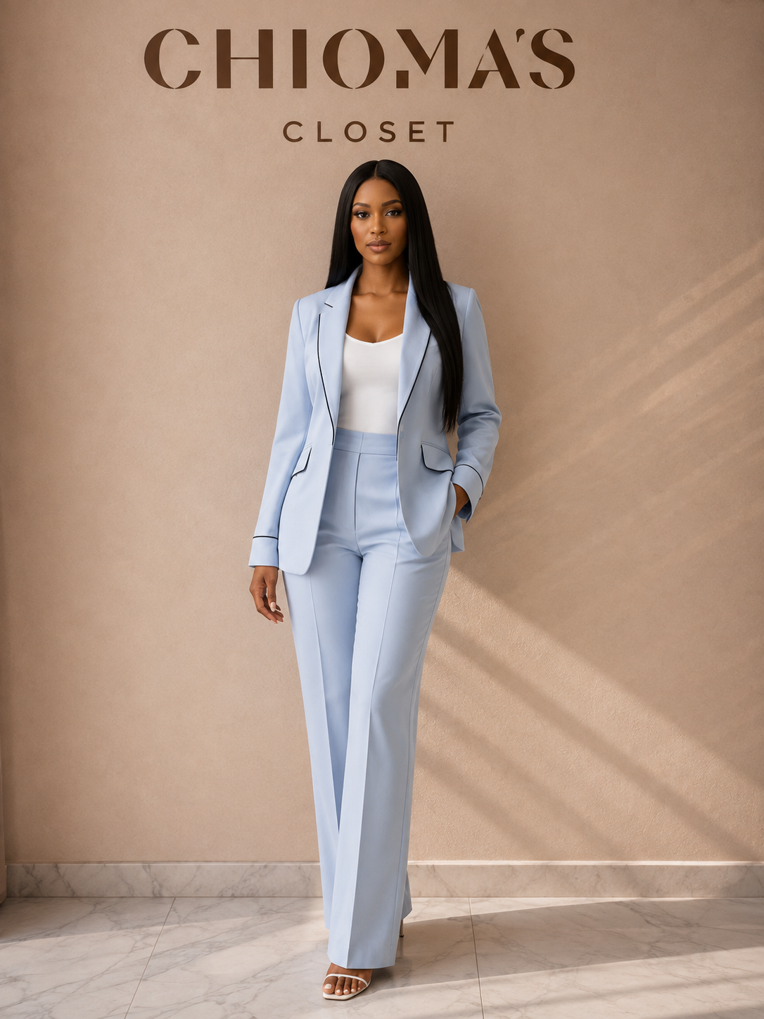 Sky Blue Blazer and Trouser Set