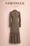 Striped Yellow and Black Maxi Dress with Zip Detail