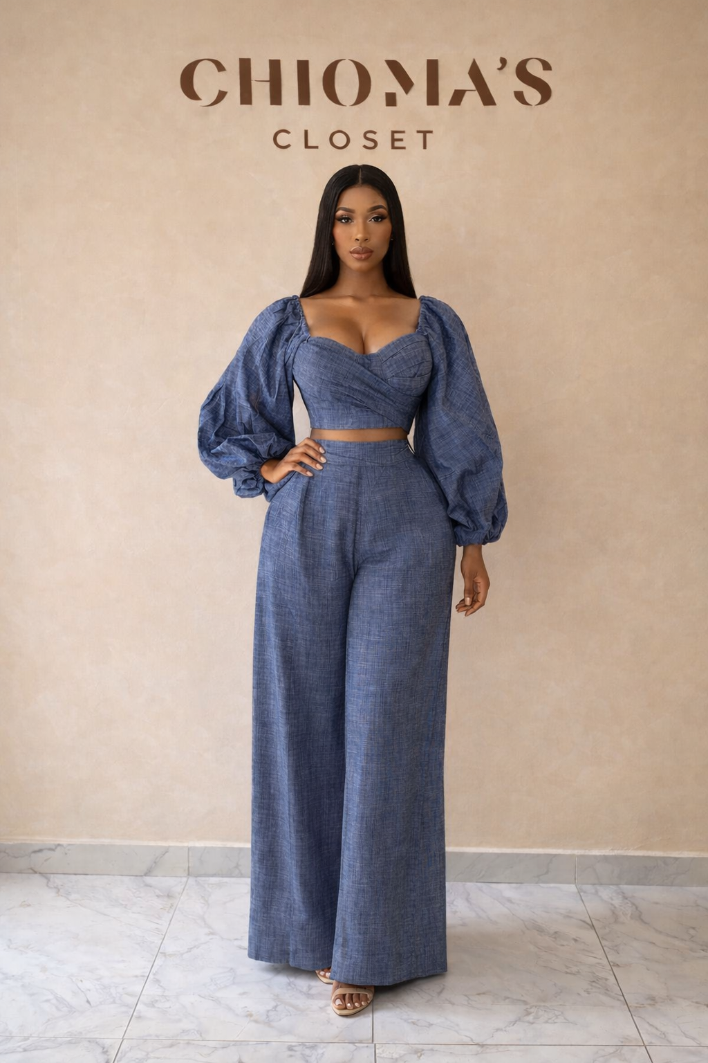 Templ8te Blue Ballon Sleeves Co-ord