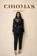 Black pant and Floral Mesh Blouse