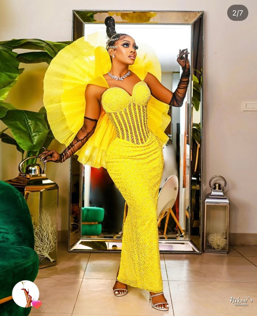 Tulle Cape Yellow Dress