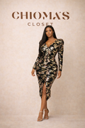 Black and Gold Sequin Dress with Deep V-neckline and Front Slit