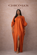 Orange Bubu with Front Slit and Puff-sleeve