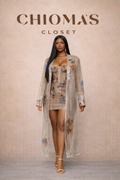 Silver Sequin Kimono Set with Corset Top and Mini Skirt