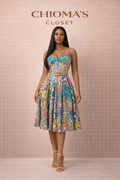 Multicolored Flare Skirt and Crop Top Set