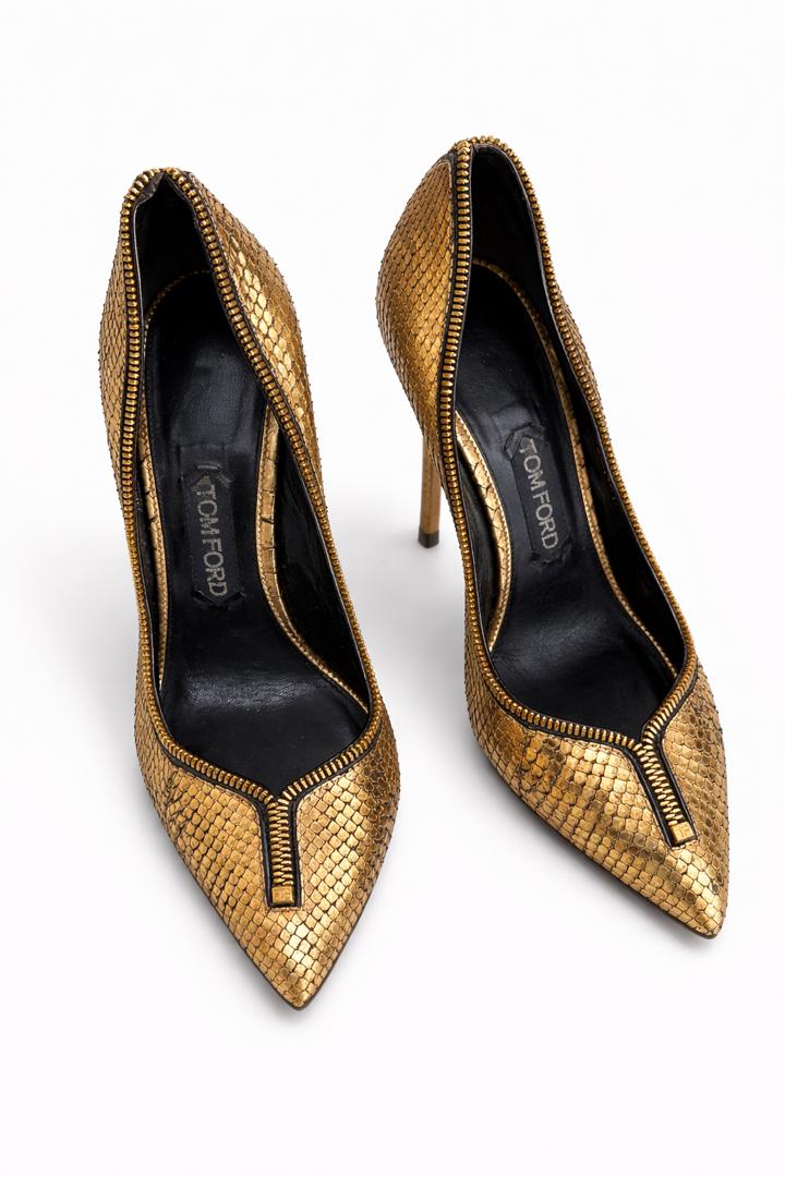 Tom Ford Gold Python Zipper Pumps (UK 5 / EU 38)