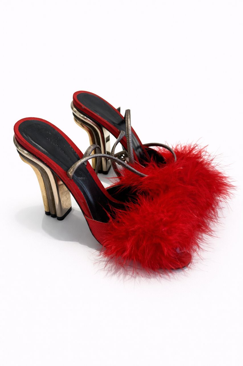 Balenciaga Feather Trim Slingback Sandal (UK 5 / EU 38)