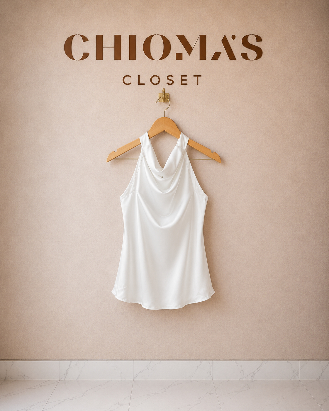 White Cowl Neck Halter Top