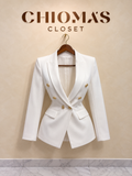 White Sculpted Double-Breasted Blazer