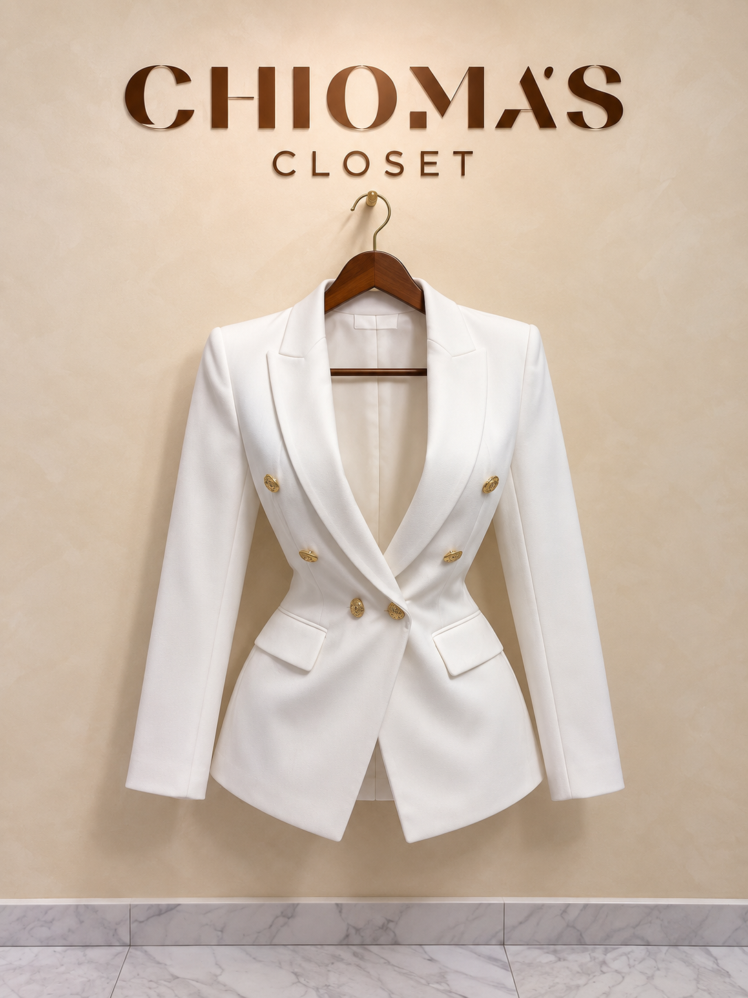White Sculpted Double-Breasted Blazer
