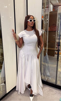 White Sculpted Top & Flared Skirt Set