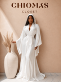 White Textured Kimono Sleeve Wrap Gown