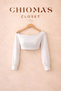 White Long Sleeve Cropped Blouse